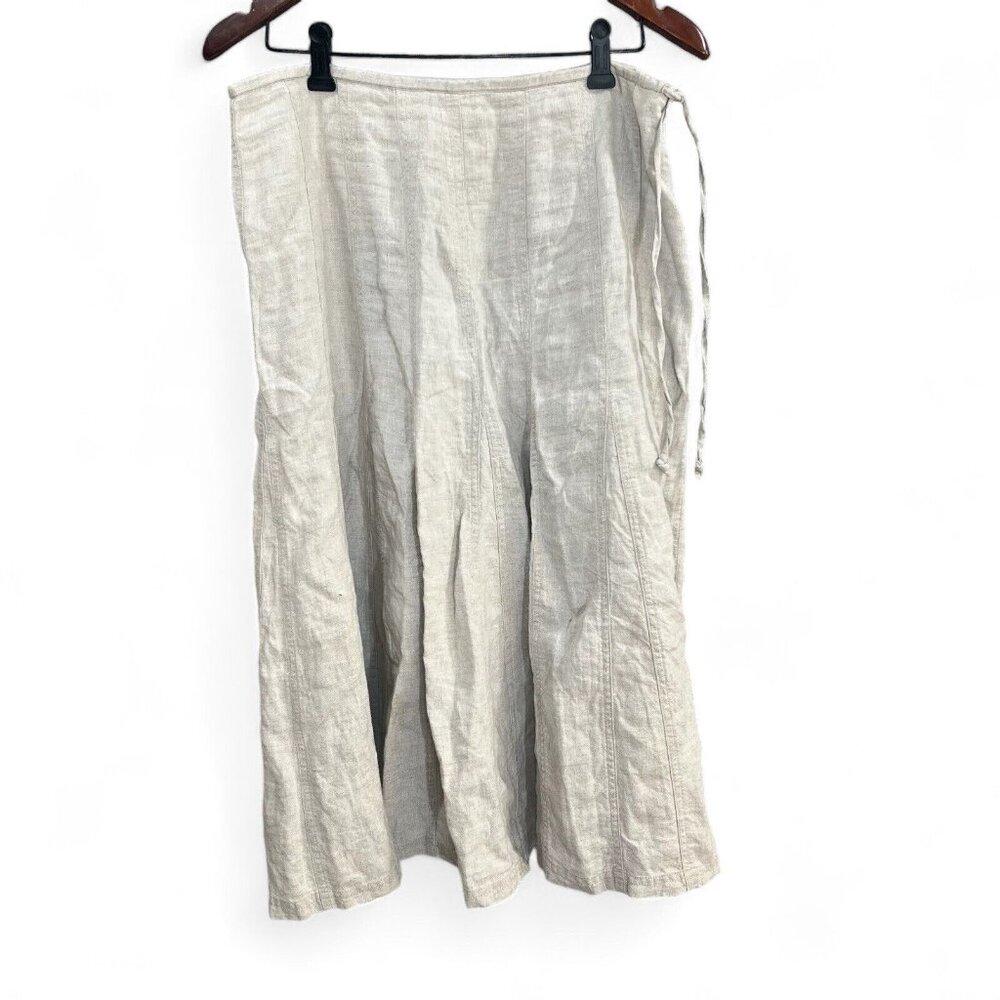 Talbots Skirt Women Size 12 Beige Irish 100% Linen Pleated High Waist Mini Tie